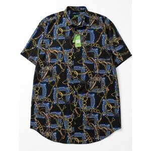 Suslo Couture 5XL NWT Equestrian Chain Print Shirt Big Tall Stretch Resort